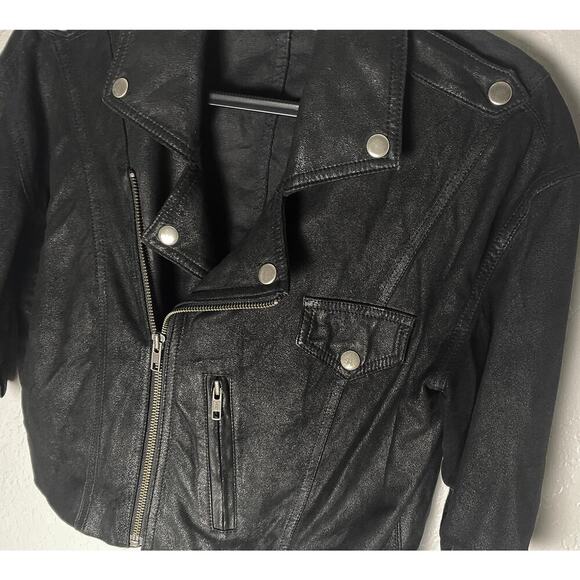 Yaya Aflalo Women's Leather Linen Cropped Moto Black Lightweight Jacket Shacket - Picture 3 of 10